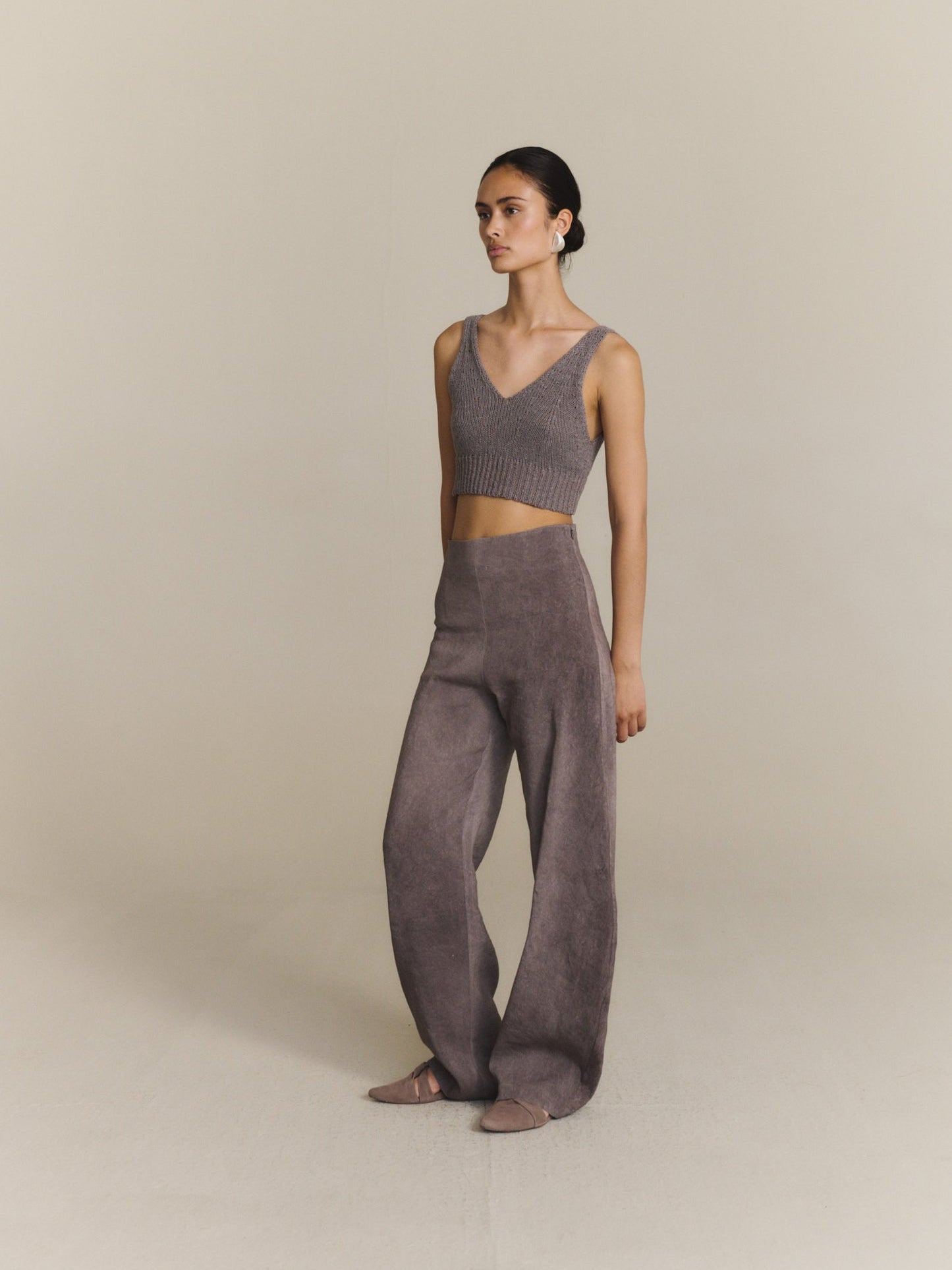 Grey pants, full body view