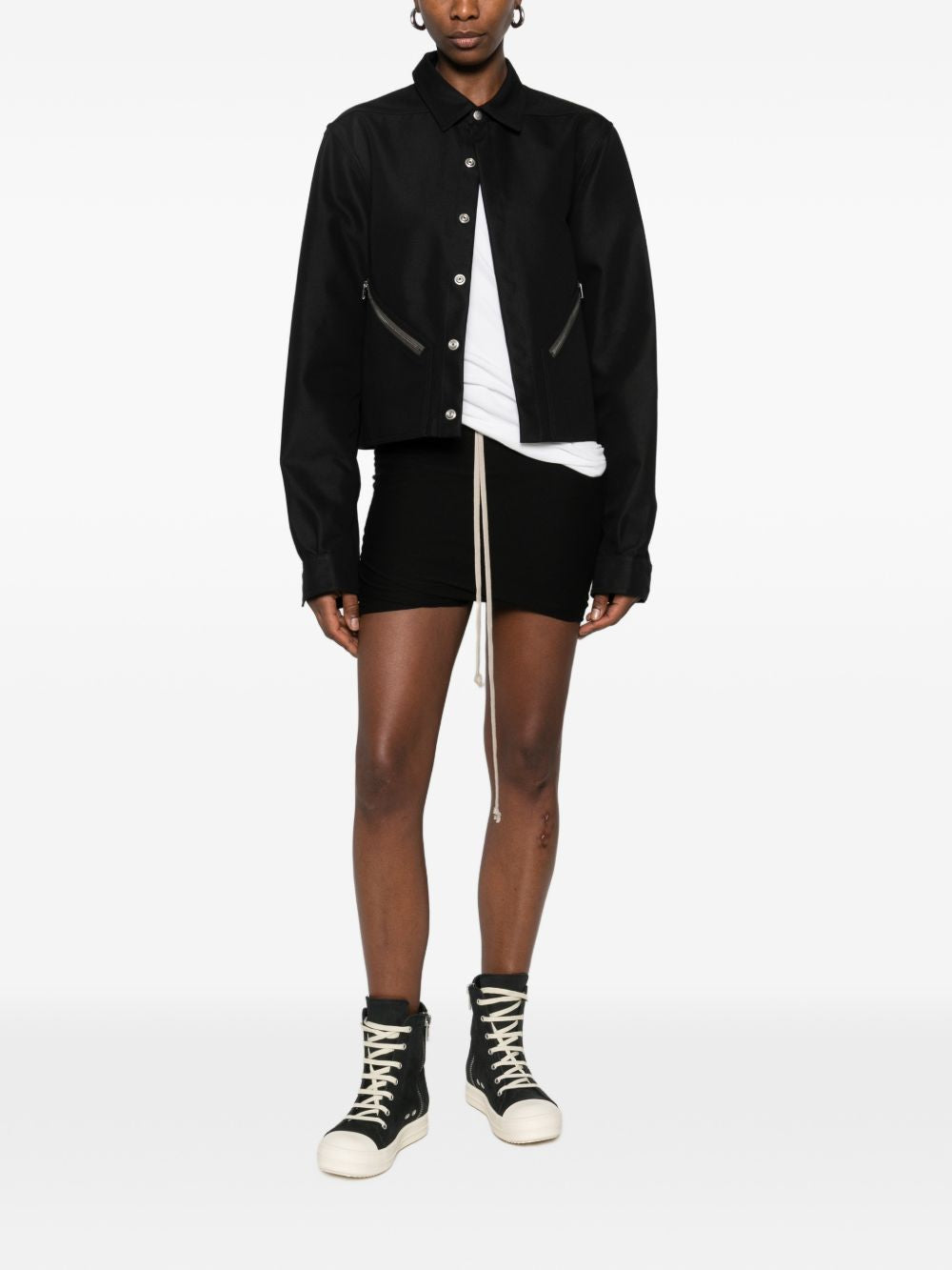 Black shorts, full body view